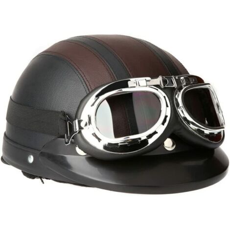 Casque de Moto Scooter Vespa, Casque Coupe-vent D'hiver avec Visière UV Lunettes Retro Style de Vintage 54-60cm (KKmoon Casque de Moto Scooter Vespa, Casque Coupe-vent D'hiver avec Visière UV Lunettes