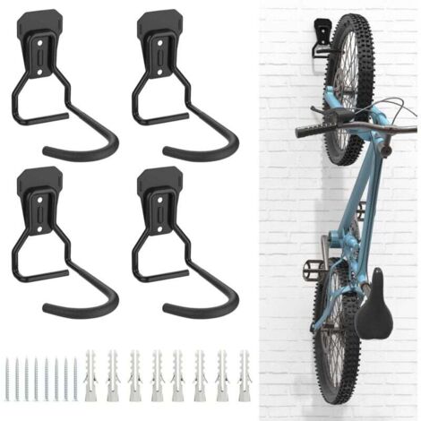 Vtizikl Lot de 4 Crochets Vélo, Supports de Cintre en Fer, Support Mural de Rangement Robuste en Forme de L, Vertical de Vélo Pratique pour Maison Garage, Noir (1/4)