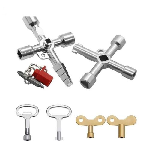 Vtizikl 4 Voies Clé Multifonction 6 Pièces, Clé Triangle Clé de Interrupteur de Robinet Clé en Croix Universelle Clef Passe Partout, pour Compteur Eau Radiateurs Compteurs Gaz Ascenseurs Coffret Elect (1/4)
