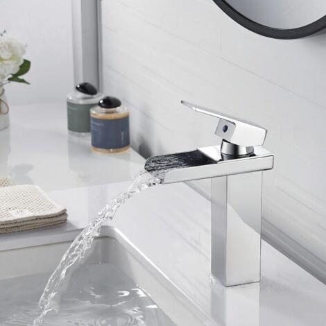 Vtizikl Robinet Salle de Bain, Robinet de Lavabo avec Eau Froide & Chaude Disponible, Mitigeur Lavabo Laiton Chromé (1/4)