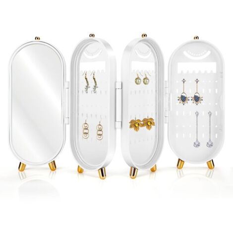 Vtizikl Présentoir à boucles d'oreilles pliable avec miroir, organiseur pour boucles d'oreilles et clous d'oreilles (1/4)