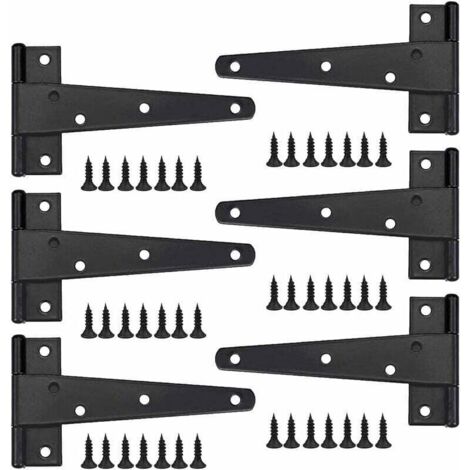 Vtizikl Charniere Porte Lourde 6pcs, Charniere Porte 6 Pouces,Charnière en T Noires avec Vis, Charniere Plate Inox Charnières de Portes en Fer Charnières Robustes pour Portes, Fenêtres,Entrept,Abris d (1/4)