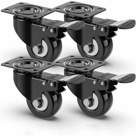 Vtizikl ruedas giratorias silenciosas de 50 mm, ruedas para muebles con freno, ruedas resistentes, capacidad de carga de 400 kg, ruedas para transporte de palés de muebles (negras) (1/4)