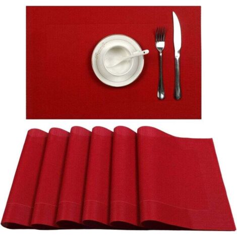 Vtizikl Sets de Table Lavables Antidérapant Résistant à l'usure à la Chaleur,Facile à Nettoyer, Rouge 10pcs (1/5)