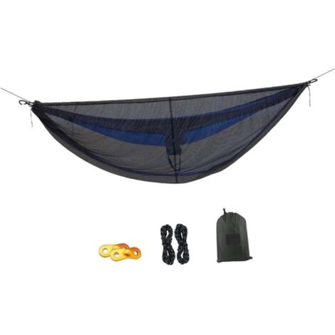 Vtizikl Hamac de camping léger et compact, en maille, anti-insectes, facile à installer, durable, noir, 340 x 140 cm (1/4)