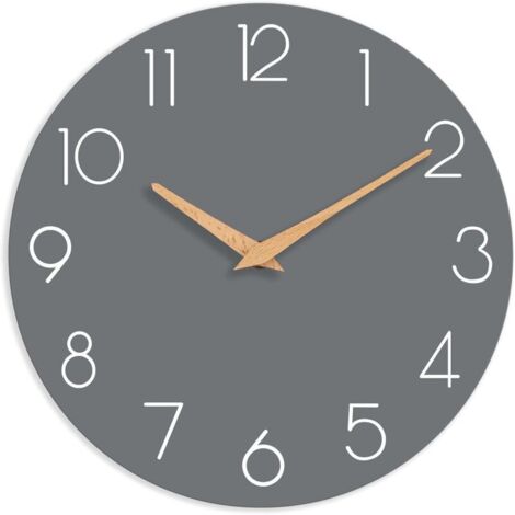 Vtizikl Horloge murale en bois de 25 cm, silencieuse et sans tic-tac, adaptée à la chambre, au salon, au bureau, à l'hôtel (gris) (1/4)