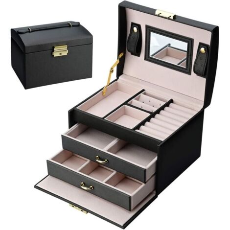Vtizikl Armoire à bijoux, Boîte à Bijoux en Cuir PU 3 Plateaux Coffret à Bijou Femme Fille Elegant (1/4)