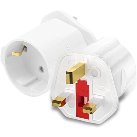 Vtizikl Adaptateur de voyage pour prise britannique, prise anglaise, allemande, adaptateur secteur de voyage, prise Schuko, adaptateur UE vers Royaume-Uni, blanc (1/4)