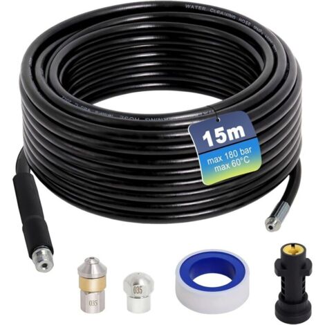 Vtizikl Tuyau de vidange 15 m, Karcher furet, compatible avec les nettoyeurs haute pression Karcher K2, K3, K4, K5, K6, K7, 180 Bar 60 °C (1/4)