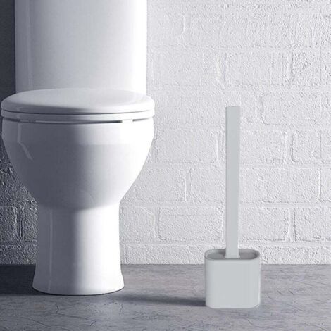 Ibergrif Brosse WC Silicone Plate Avec Support - Antibactérienne, Anti-Goutte, Séchage Rapide - Blanc