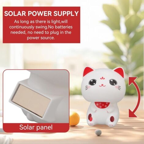 Chat Porte-bonheur Solaire – Mini Nodding Cat – Décor Voiture, Bureau – énergie Solaire – Bonheur Et Prospérité