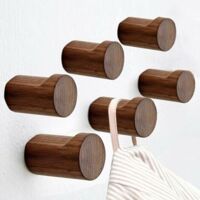 Vtizikl Porte manteau mural en bois de noyer noir – Lot de 6 crochets ronds – Résistant à la corrosion – Installation facile