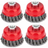 VtiziklLot de 4 brosses coniques, meuleuses, brosse métallique, brosse coupelle torsadée, brosses de ponçage pour meuleuse d'angle, élimination de la corrosion, Ø 75 mm, M142