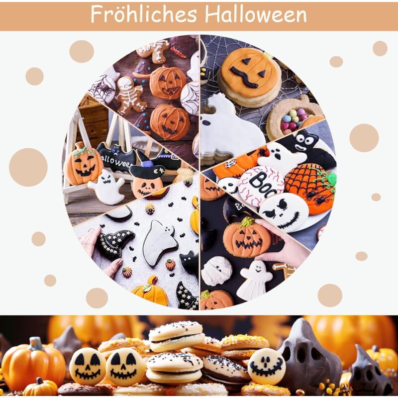 Formine per Biscotti Halloween Grande- Cappello da Strega, Zucca, Fantasma, Pipistrello, Lapide e Gatto in Acciaio Inox Taglia Biscotti