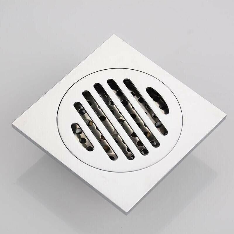 Scarico A Pavimento Quadrato In Acciaio Inox 6 Pollici – Filtro Capelli Rimovibile, Finitura Nichel Spazzolato Dorato, Per Doccia