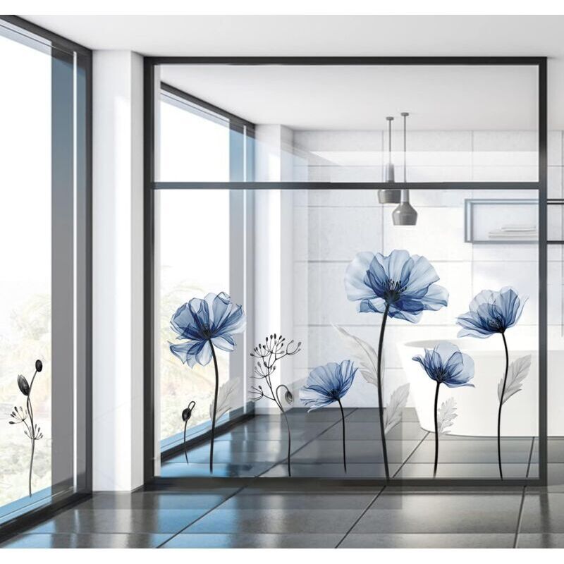 ReWallpaper 44.5CMx7M Carta da Parati Adesiva Muro Floreale Blu Pellicola Adesiva per Mobili Celeste Murando Lavabile Carta da Parati Pastello per Camera Letto Romantica Bagno Impermeabile