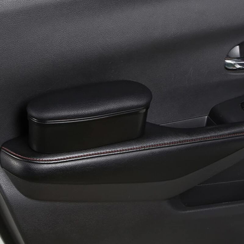 Poggiagomito Per Portiera Auto – Supporto Regolabile In Altezza, Scatola Portaoggetti, Rivestito In PU, Nero, Universale, Con Nastro Biadesivo