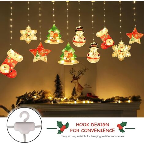 Luci natalizie a LED 4 pezzi Luci natalizie a ventosa, Luce natalizia per finestra, Luci natalizie per finestre, Luci per tende LED per decorazioni natalizie, Luce natalizia decorativa per finestre