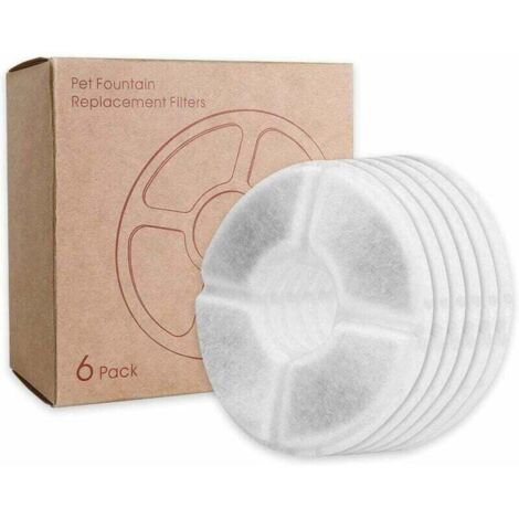 Filtro per fontanella per gatti, filtro per fontanella a tripla azione per la sostituzione di fontanelle per gatti con cotone ad alta intensità, carbone per fontanelle da 2-2,5 l (6 pezzi)