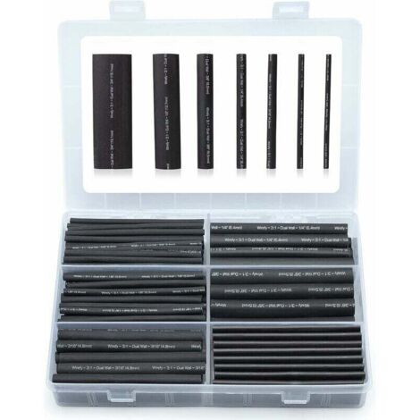 Kit di tubi termorestringenti impermeabili neri KZQ da 180 pezzi - Tubo termorestringente a doppia parete 3:1 - Rivestimento adesivo - Tubi termorestringenti