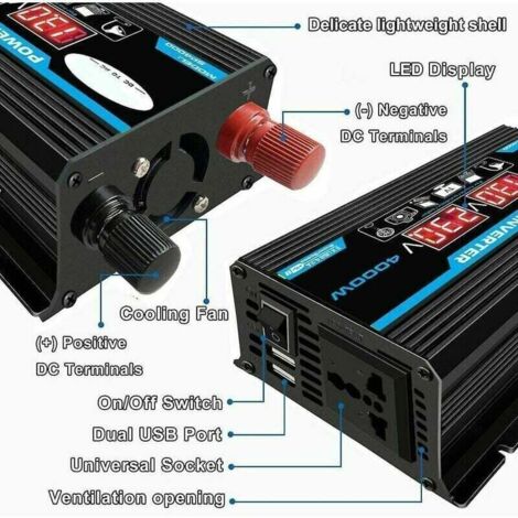 BESTEK, Inverter a onda sinusoidale pura da 300 W, da 12 V CC a 230 CA, 240 V, con doppia uscita USB smart 4.2 A, adattatore per auto (300 W, rosso