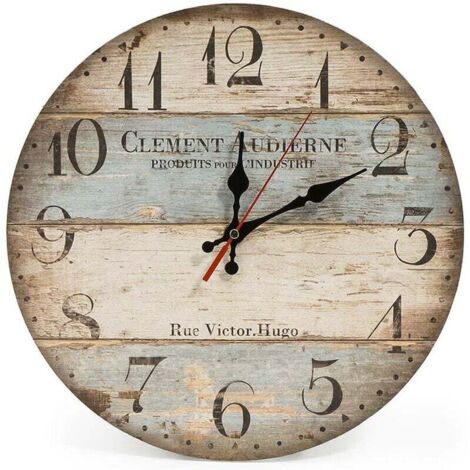 Orologio da parete vintage da 30 cm, silenzioso, senza ticchettio, in legno, per soggiorno, cucina, ufficio, camera da letto (a righe)