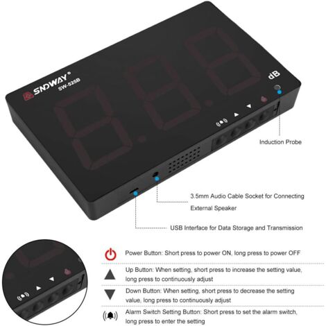 GOTOTOP Fonometro Digitale Da Parete 30-130 DB – Con Memorizzazione Dati, Allarme E Display LCD 9,6''