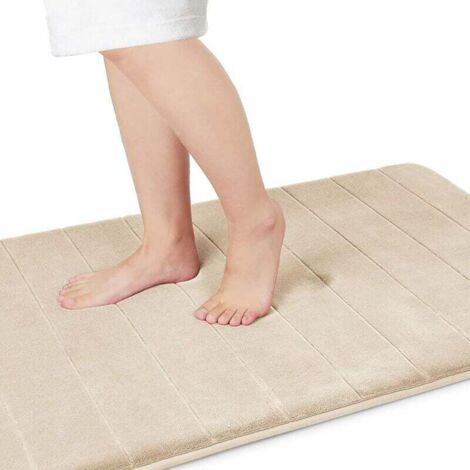 Tappetino da bagno grande 60x90cm Memory Foam Morbido e confortevole Elevato assorbimento d'acqua Antiscivolo Spesso Lavabile in lavatrice Asciugatura più facile Beige (1/5)
