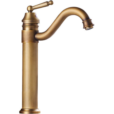 Miscelatore Da Bagno In Ottone Anticato Spazzolato – Stile Retrò Per Lavabo, Altezza 14 Cm, Con Aeratore E Tubi 60 Cm