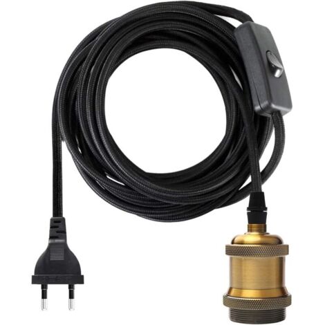 Presa E27 con interruttore, cavo lungo 3,5 metri, filo elettrico in tessuto per portalampada/lampada a sospensione retrò Edison/lampada lampadario fai da te creativa, stile industriale vintage in otto