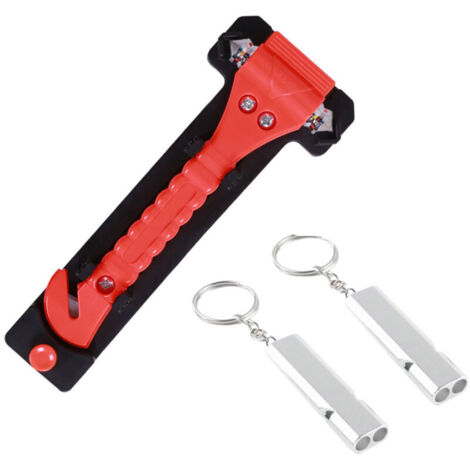 Martello di emergenza per auto 2 in 1, martello per rompere i finestrini, tagliacinture di sicurezza, rompi finestrini, kit di emergenza per auto con 2 fischietti da arbitro (1/4)