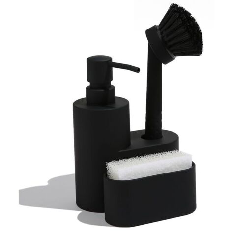 KZQ Dispenser per lavastoviglie 3 in 1, porta spugna, dispenser per sapone da cucina con spugna e spazzola, nero (1/4)