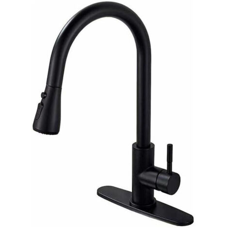 Rubinetto da cucina - nero opaco - doccetta estraibile - girevole a 360° - acciaio inossidabile - rubinetto per lavello - 3 funzioni di miscelazione (1/3)