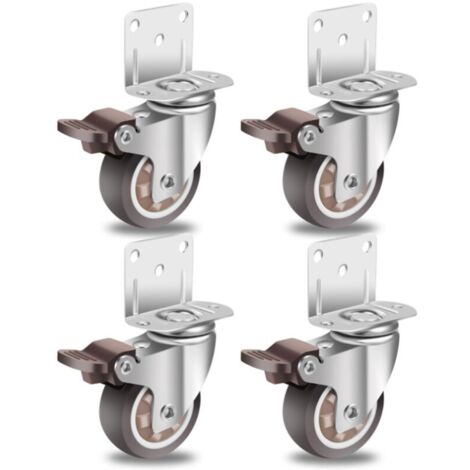 Ruote per mobili KZQ da 50 mm con 4 freni, piastra di montaggio a L, ruote portanti, gomma per tutti i tipi di pavimento, mobili, scaffalature e contenitori per giocattoli (set da 4) (1/4)