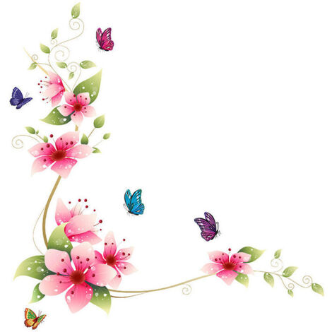 Adesivo murale WINE FLOWERS rosa/rosso (62x64 cm) farfalle floreali, piante, rami di alberi adesivo murale autoadesivo per soggiorno, cameretta, cucina, bagno, piastrelle