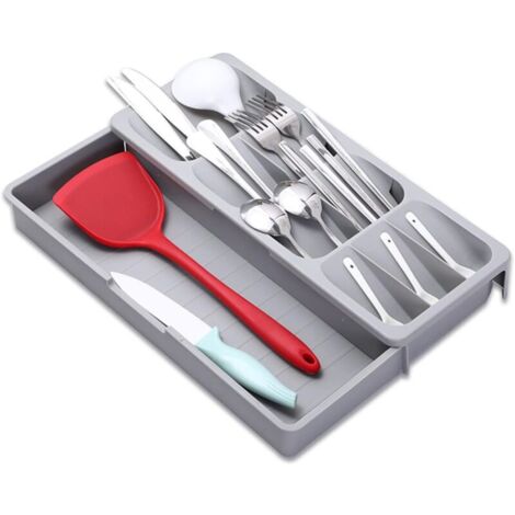 Porta Posate Cucina Cassetto Vassoio Organizzatore Per Posate BEWOS - 6 Scomparti In Plastica Senza BPA, Superficie Smerigliata, Per Cassetto Cucina Organizer Utensili Nero