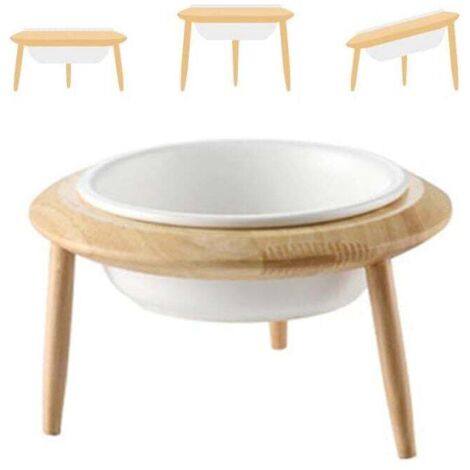 Supporto per ciotola rialzato regolabile in altezza bianco, ciotole per animali domestici per cani e gatti, ciotole in ceramica per cani e gatti con supporto in legno di bambù, grande