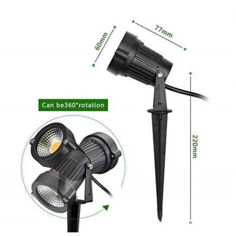 KZQ Set di 2 faretti da giardino, lampadine LED da 3W incluse, faretti orientabili con picchetto da terra e montaggio a parete, illuminazione esterna per giardino, patio, vialetti, balcone, luce bianc