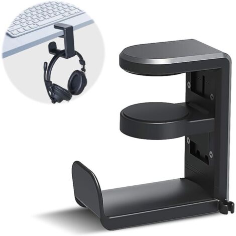 Supporto per cuffie, gancio per cuffie sotto la scrivania, clip da scrivania regolabile senza fori, gancio girevole a 360 gradi, supporto per cuffie da gioco, supporto per cuffie, nero (1/4)