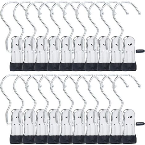 Ganci appendiabiti, confezione da 20 ganci multiuso per grucce, mollette rotanti portatili per stivali, mollette in metallo antiscivolo per pantaloni, stivali, asciugamani e calzini.