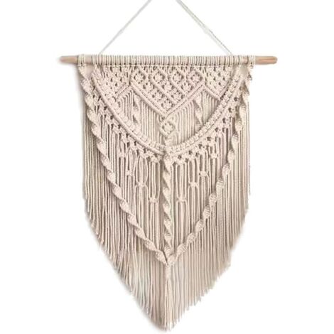 Arazzo da parete intrecciato KZQ, arazzo geometrico bohémien, arazzo intrecciato beige, elegante arazzo geometrico in cotone fatto a mano, arte bohémien, fantastico arredo artigianale per camera da le