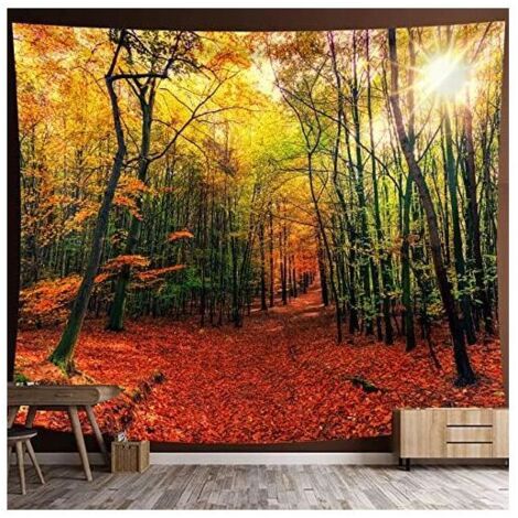 KZQ 150x130cm Arazzo da parete con sole, tramonto, foresta e alberi, per camera da letto, soggiorno e dormitorio.