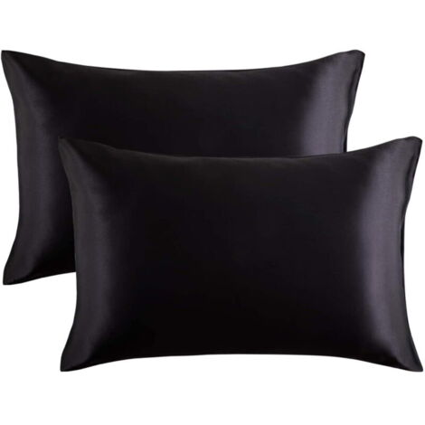 Federa KZQ, federa in raso, federa in seta, federa in imitazione, federa in pura seta, federa per letto, 2 (20 x 29 pollici), nero