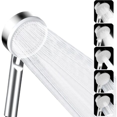 KZQ - Soffione doccia ad alta pressione per bagno, 5 modalità di getto ad alta pressione, risparmio idrico, facile installazione, colore argento