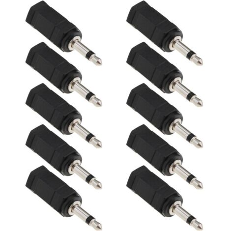 KZQ - Confezione da 10 adattatori mono da 3,5 mm a stereo femmina-maschio 2 in 1 per cuffie per cellulare e computer (nero) (1/4)