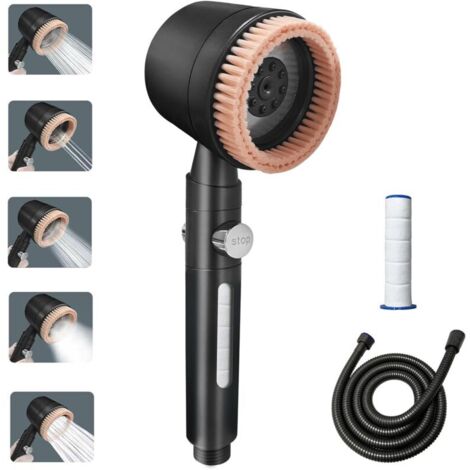 Soffione doccia massaggiante KZQ con funzione di massaggio purificante, risparmio idrico, con tubo flessibile da 1,5 m e 2 filtri, 5 modalità di flusso (grigio metallizzato) (1/4)