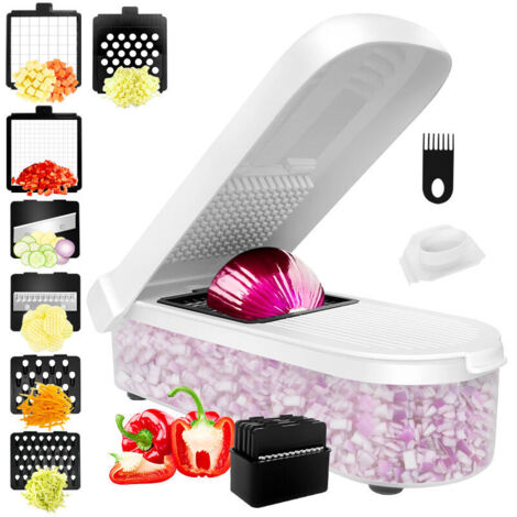 KZQ Tagliaverdure multifunzionale e mandolina da cucina professionale - Affettaverdure - Tagliaverdure per tagliare a dadini cipolle carote cetrioli pomodori - Grattugia per verdure e formaggio (compa (1/4)