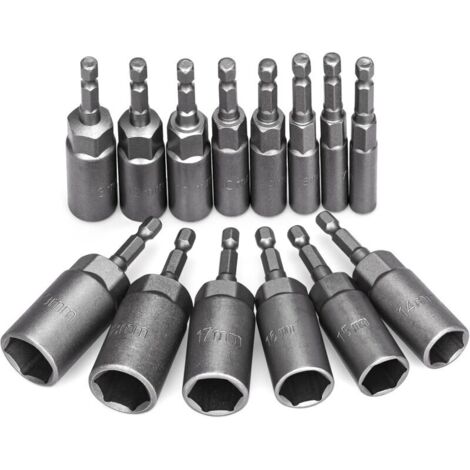 Set di punte per avvitatori a impulsi KZQ da 14 pezzi, 6-19 mm, esagono incassato, profondità di lavoro 34 mm, adattatore per punte da 1/4 di pollice per cacciaviti elettrici, manicotto per chiave per (1/4)