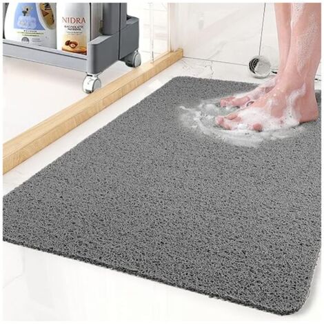 Tappetino doccia antiscivolo KZQ, tappetino vasca senza ventose, tappetino bagno in luffa, asciugatura rapida, grigio, 50 x 80 cm