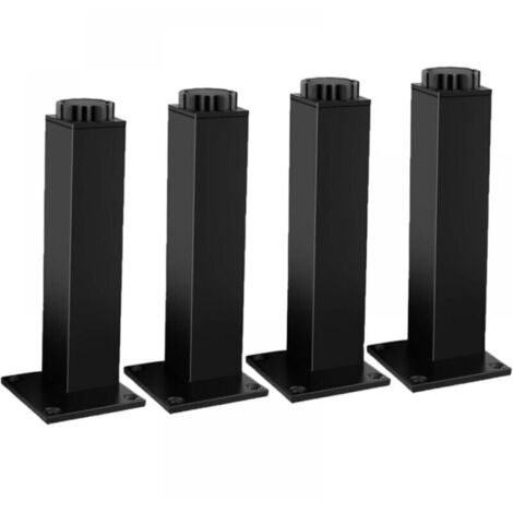 Gambe regolabili per mobili KZQ, 4 set, gambe per mobili in metallo, piedini quadrati neri per mobili da bagno, capacità di carico 400 kg, altezza 30 cm, regolabili 18 mm (1/4)